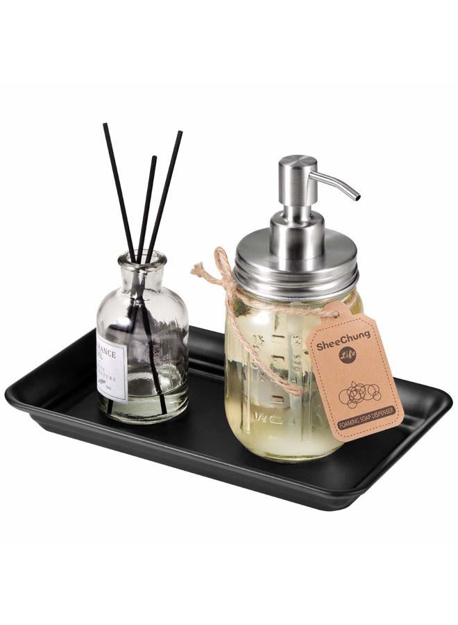 SheeChung Vintage Farmhouse Decor Metal Vanity Tray(2 Pack),Countertop Guest Hand Towel Storage Organizer Tray Dispenser, Sturdy Holder for Perfume,Cosmetics, Jewelry, Makeup Bathroom Organizer (Black) - Image 2