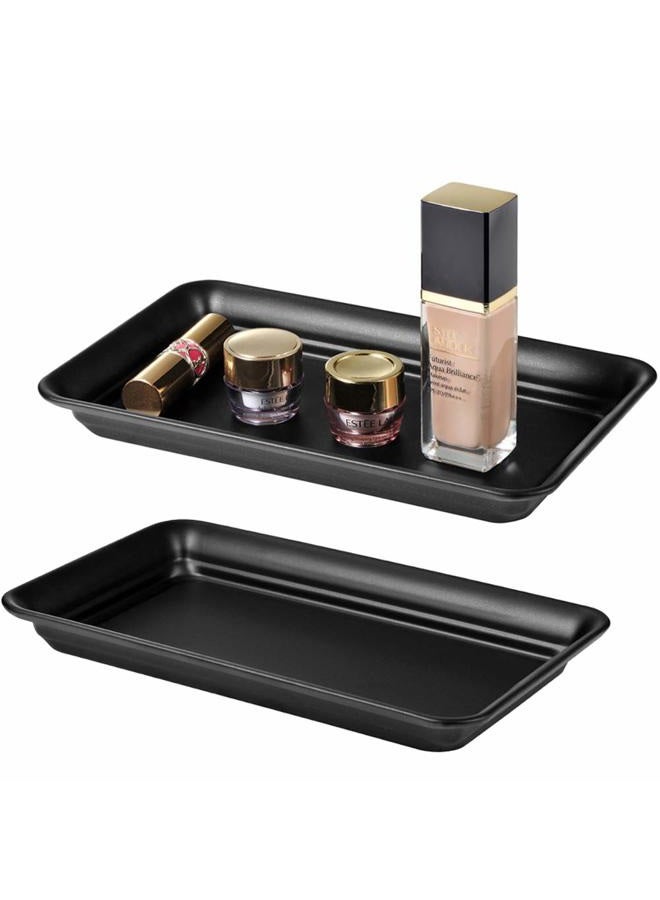 SheeChung Vintage Farmhouse Decor Metal Vanity Tray(2 Pack),Countertop Guest Hand Towel Storage Organizer Tray Dispenser, Sturdy Holder for Perfume,Cosmetics, Jewelry, Makeup Bathroom Organizer (Black) - Image 1
