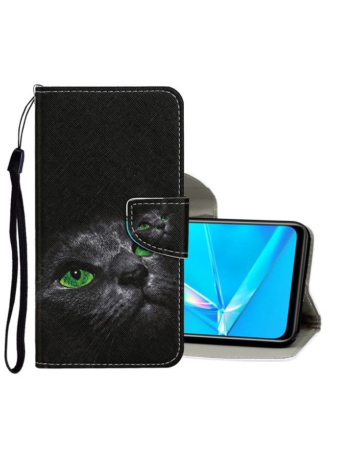 HuHa Case Cover For Realme 5i Colored Drawing Pattern Horizontal Flip Leather Case with Holder & Card Slots & Wallet Cartoon Cat 
