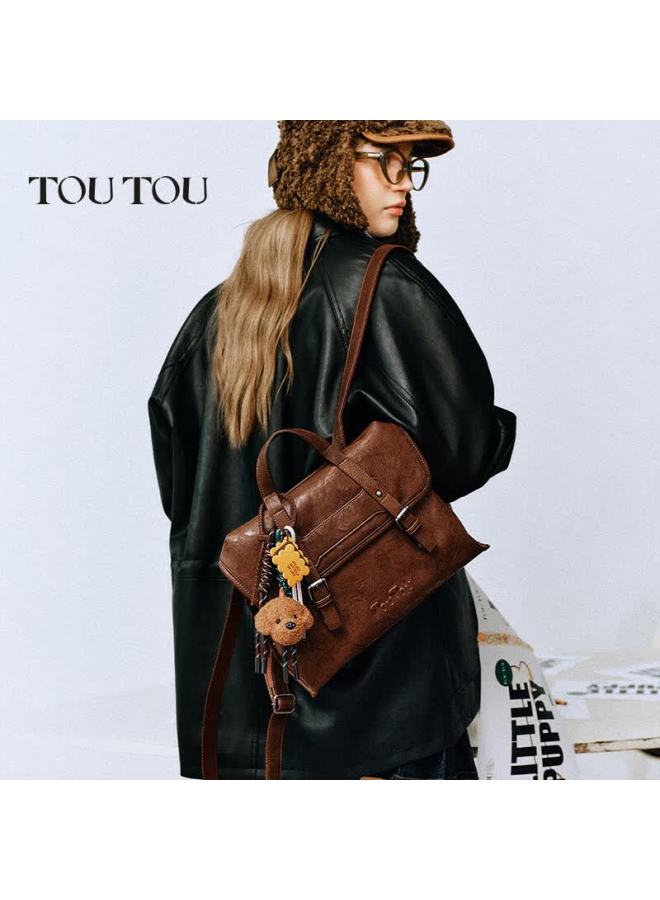 Toutou Vintage Backpack For High School Girls, Faux Vegetable-tanned Leather, Large Capacity Commuter Travel Bag, Birthday Gift For Girls - Image 5
