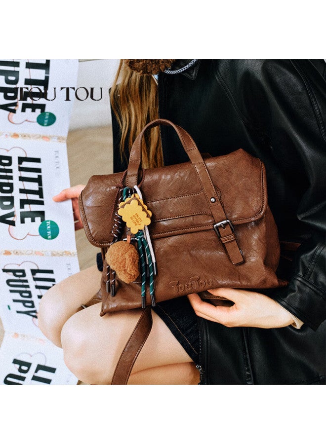 Toutou Vintage Backpack For High School Girls, Faux Vegetable-tanned Leather, Large Capacity Commuter Travel Bag, Birthday Gift For Girls - Image 2