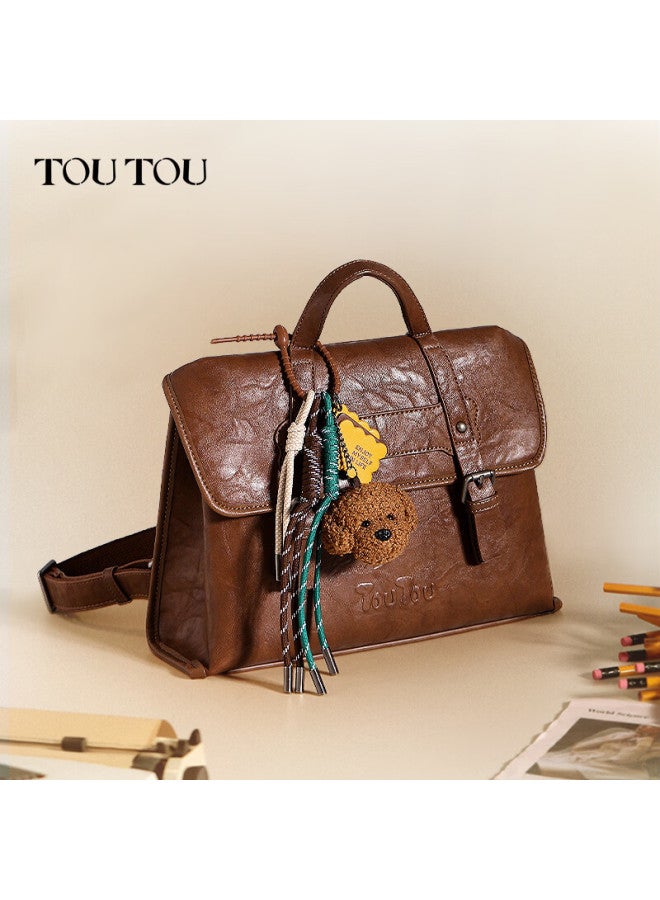 Toutou Vintage Backpack For High School Girls, Faux Vegetable-tanned Leather, Large Capacity Commuter Travel Bag, Birthday Gift For Girls - Image 1