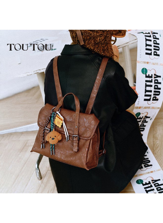 Toutou Vintage Backpack For High School Girls, Faux Vegetable-tanned Leather, Large Capacity Commuter Travel Bag, Birthday Gift For Girls - Image 3