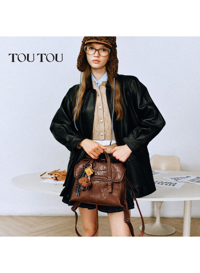 Toutou Vintage Backpack For High School Girls, Faux Vegetable-tanned Leather, Large Capacity Commuter Travel Bag, Birthday Gift For Girls - Image 4