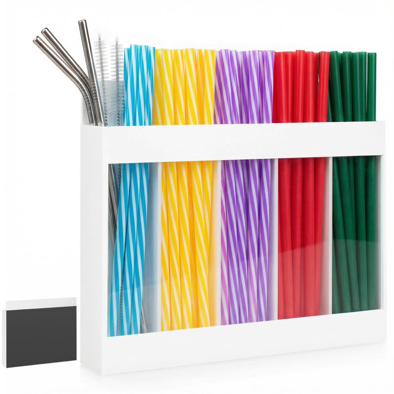 AVMDOM Straw Holder for Cabinet Door, Adhesive & Magnetic Straw Organizer with Clear Front, Slim Cabinet Straws Storage for Kitchen Pantry Cupboard Tumbler Accessories Inside Cabinetdoor Straws Dispenser - Image 1