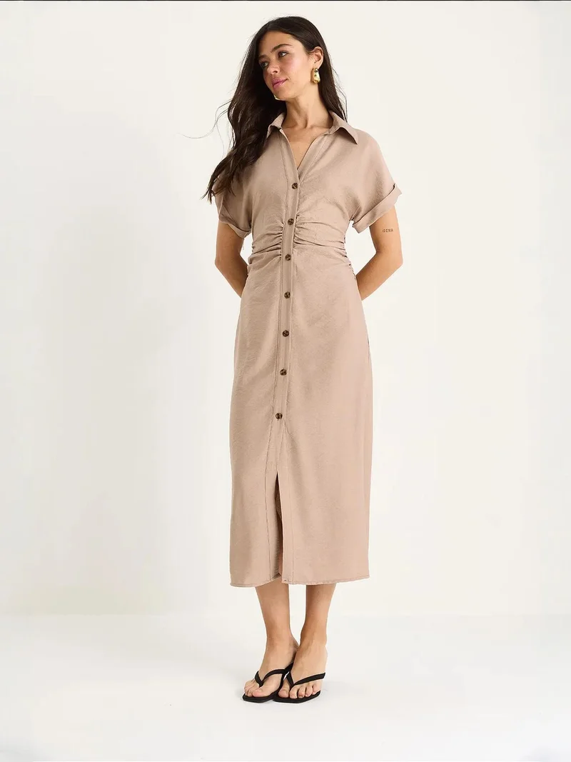 Bianco Lucci LUCCI V-neck Midi Dress with Button Closure