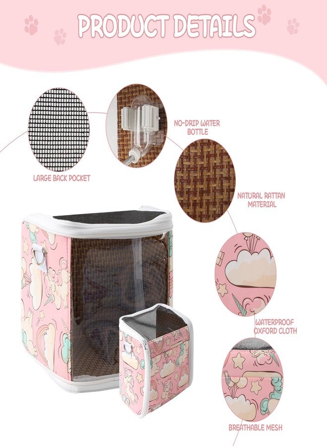 NOONEAU Guinea Pig Carrier Bag with Water Bottle，Travel Portable Small Animal Carrier Sling Pouch, Clear Window Carrier Backpack for Hamster Bunny Gerbil Hedgehog Sugar Glider Lizard Bird.(Pink) - Image 2