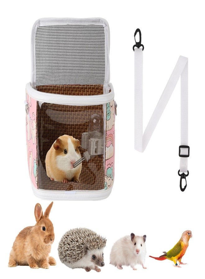 NOONEAU Guinea Pig Carrier Bag with Water Bottle,Travel Portable Small Animal Carrier Sling Pouch, Clear Window Carrier Backpack for Hamster Bunny Gerbil Hedgehog Sugar Glider Lizard Bird.(Pink)