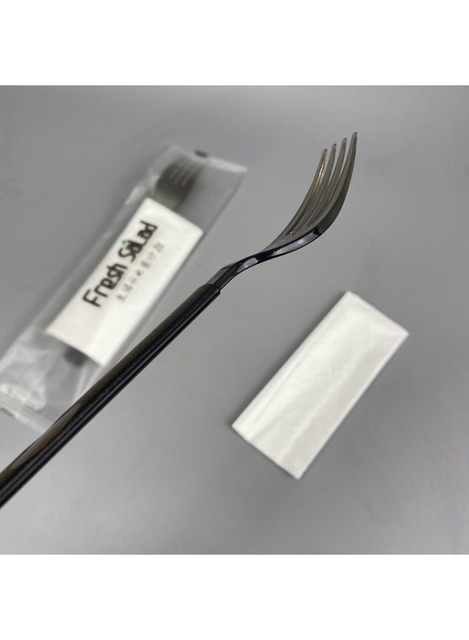 Thickened Disposable Fork Fruit Salad Fork Long Handle Takeaway Plastic Separate Packaging High-end Western Fork Plus Tissue-Color:With Character Paper Coated Fork + Paper Towel  - Image 5