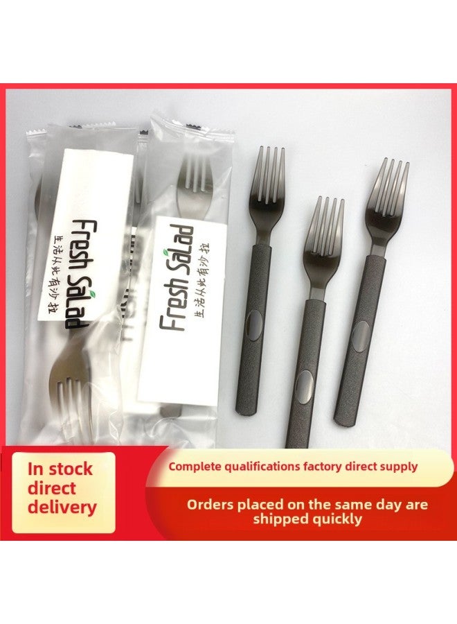 Thickened Disposable Fork Fruit Salad Fork Long Handle Takeaway Plastic Separate Packaging High-end Western Fork Plus Tissue-Color:With Character Paper Coated Fork + Paper Towel  - Image 2