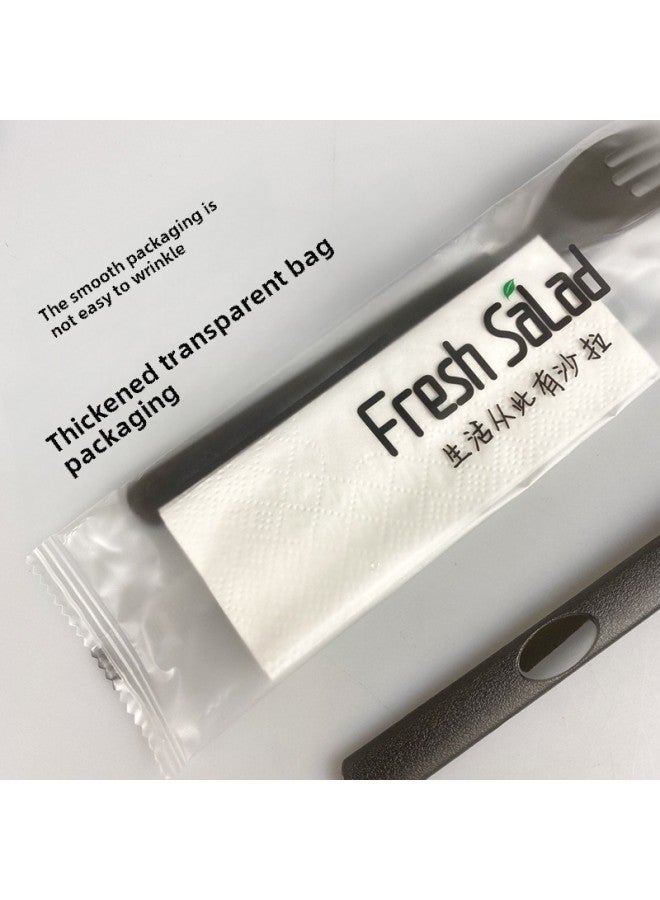 Thickened Disposable Fork Fruit Salad Fork Long Handle Takeaway Plastic Separate Packaging High-end Western Fork Plus Tissue-Color:With Character Paper Coated Fork + Paper Towel  - Image 4
