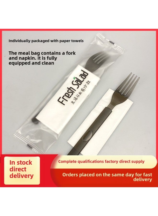 Thickened Disposable Fork Fruit Salad Fork Long Handle Takeaway Plastic Separate Packaging High-end Western Fork Plus Tissue-Color:With Character Paper Coated Fork + Paper Towel  - Image 3