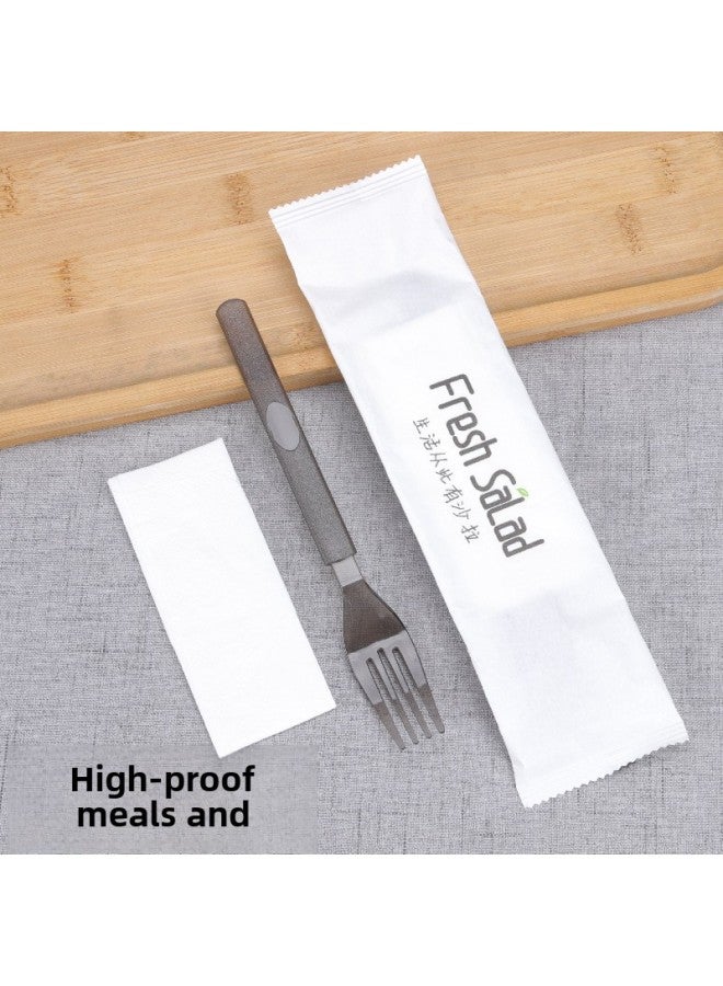 Thickened Disposable Fork Fruit Salad Fork Long Handle Takeaway Plastic Separate Packaging High-end Western Fork Plus Tissue-Color:With Character Paper Coated Fork + Paper Towel  - Image 1