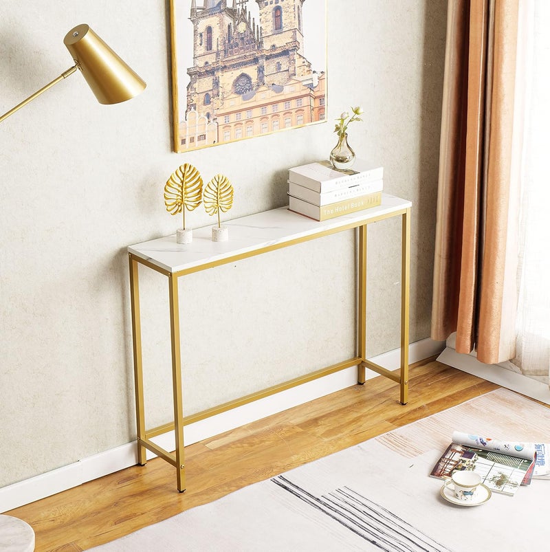Sweet Furniture MDF Industrial Marble Entrance Consolar Table with Gold Frame Single Layer White Marble - Image 5