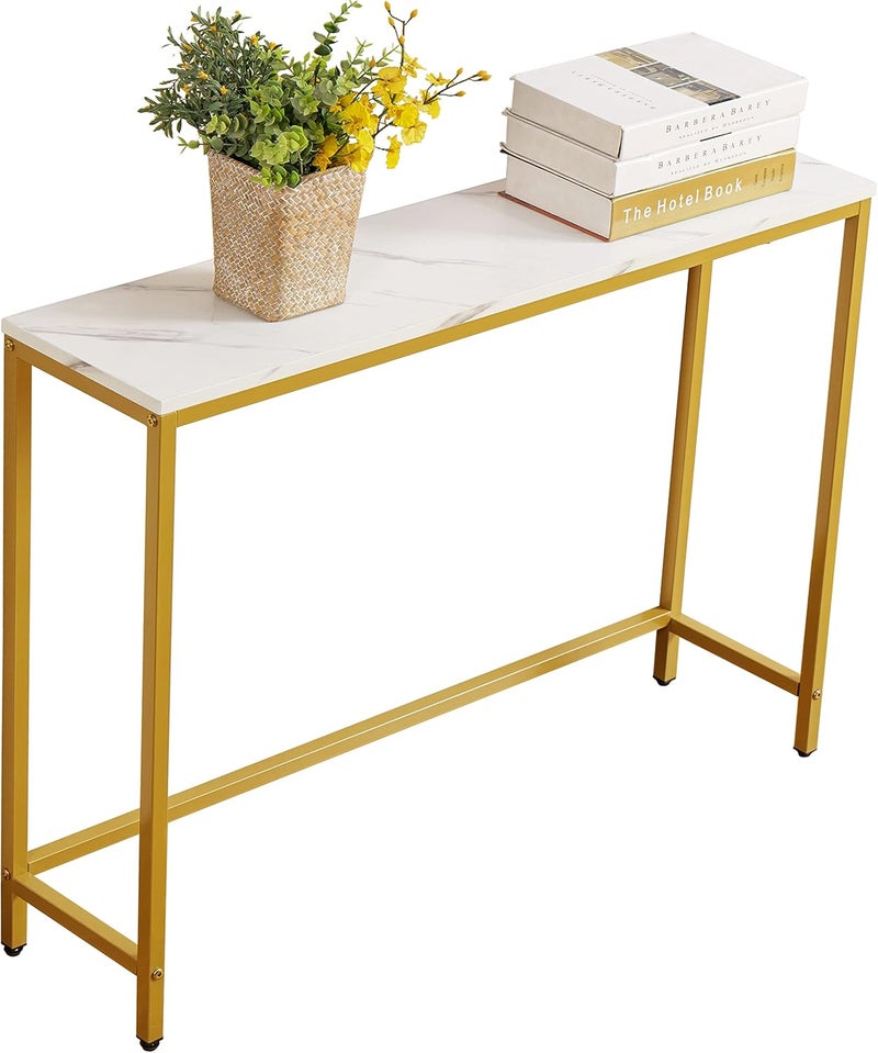 Sweet Furniture MDF Industrial Marble Entrance Consolar Table with Gold Frame Single Layer White Marble - Image 1