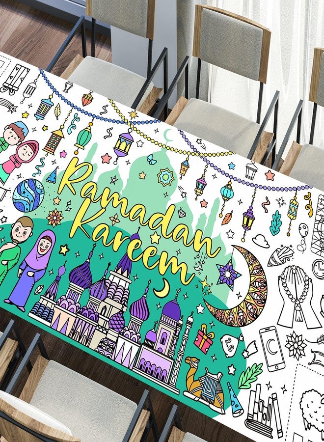 EUVBOKW Ramadan Coloring Poster Large Ramadan Kareem Coloring Tablecloth Crafts Paper Tablecloth for Home DIY Drawing Games Party Supplies 30 x 72 Inch - Image 1