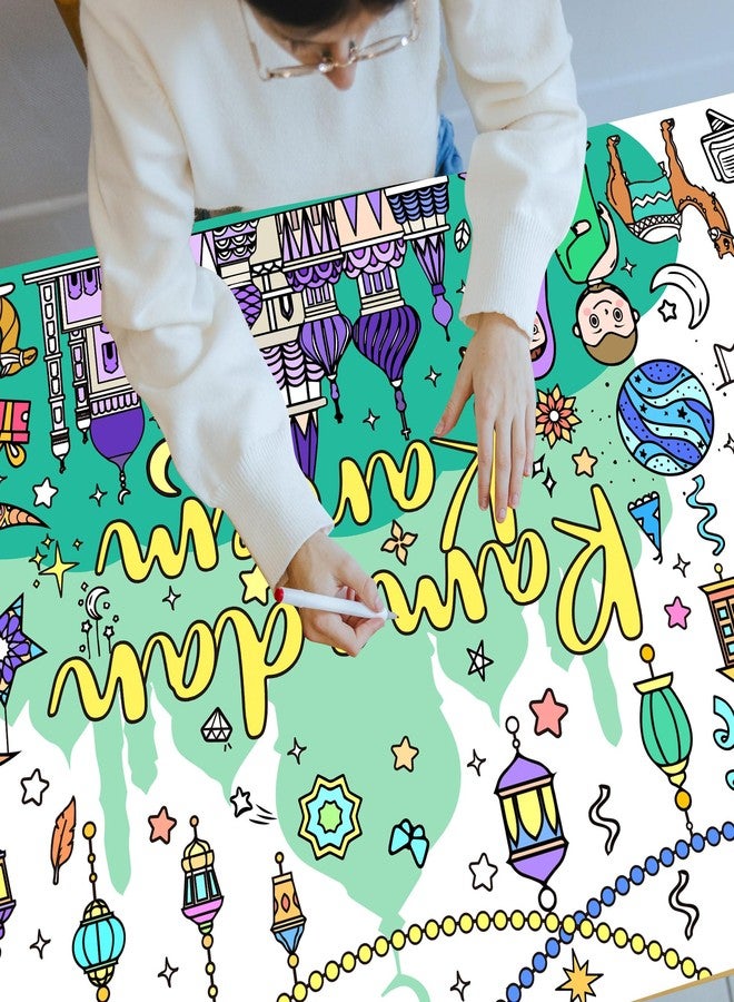 EUVBOKW Ramadan Coloring Poster Large Ramadan Kareem Coloring Tablecloth Crafts Paper Tablecloth for Home DIY Drawing Games Party Supplies 30 x 72 Inch - Image 4