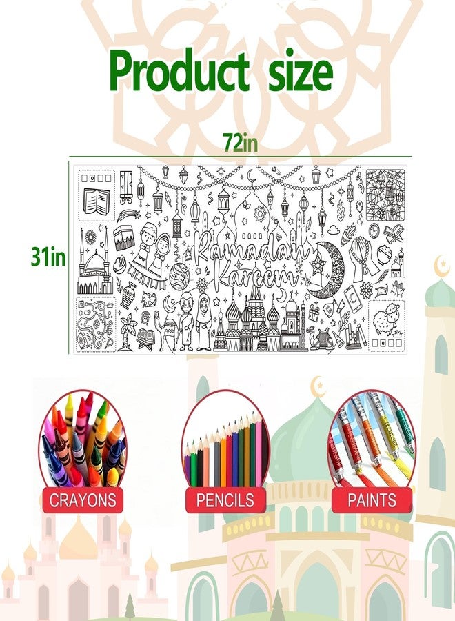 EUVBOKW Ramadan Coloring Poster Large Ramadan Kareem Coloring Tablecloth Crafts Paper Tablecloth for Home DIY Drawing Games Party Supplies 30 x 72 Inch - Image 2