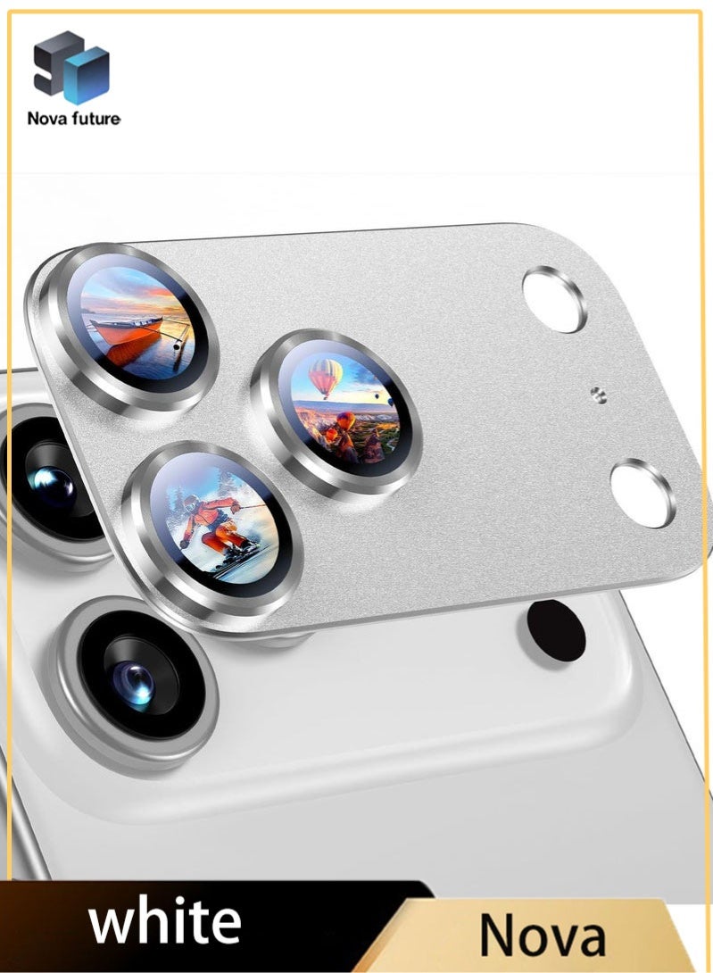 Nova future For iPhone 17 Pro Max Camera Lens Protector [Drop Protection] [Full Coverage] [3D Metal] [Case Friendly] Tempered Glass Camera Cover — White - Image 1