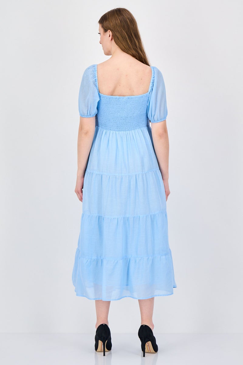 Willow & Whistle Women Plain Midi Dress, Light Blue - Image 4