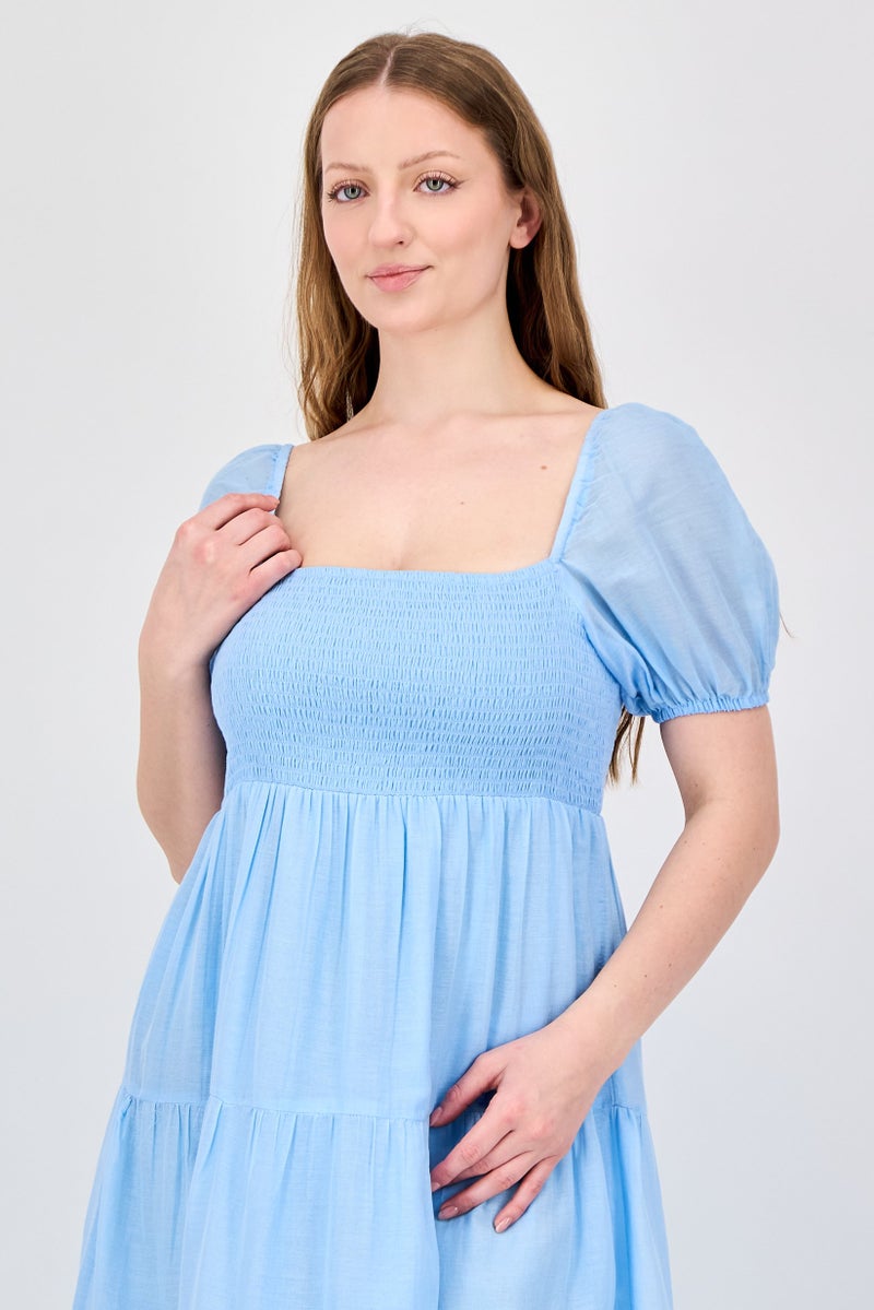 Willow & Whistle Women Plain Midi Dress, Light Blue - Image 2