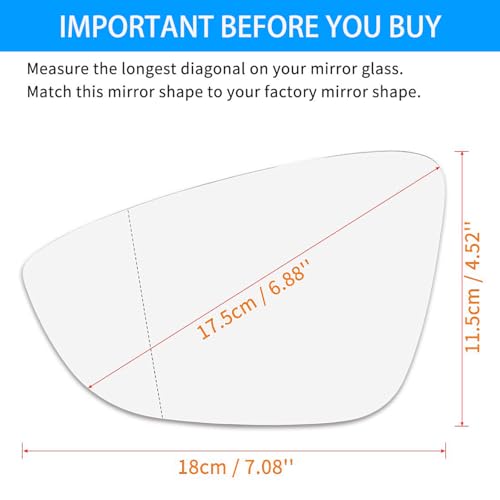 TOP-VIGOR TOPVIGOR 1Pack Left Driver Side Heated Convex Mirror Glass Compatible with 20092016 Volkswagen CC Eos Passat Easy to Install with Backing Plate - Image 3