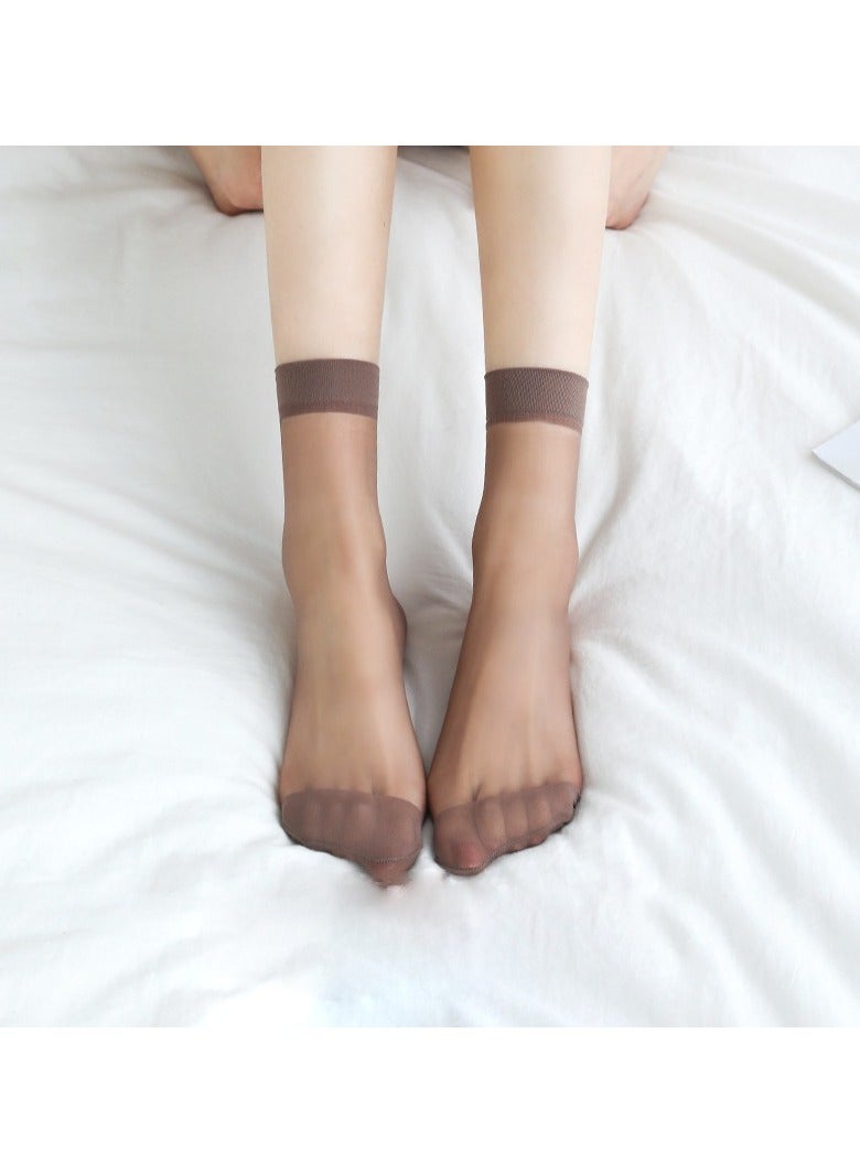 LANG SHA Short stockings for women, thin spring and summer anti-snag core-spun silk socks, ultra-thin, wear-resistant and durable flesh-colored socks for women, elastic and smooth ankle socks (5 pairs, light brown)  - Image 1