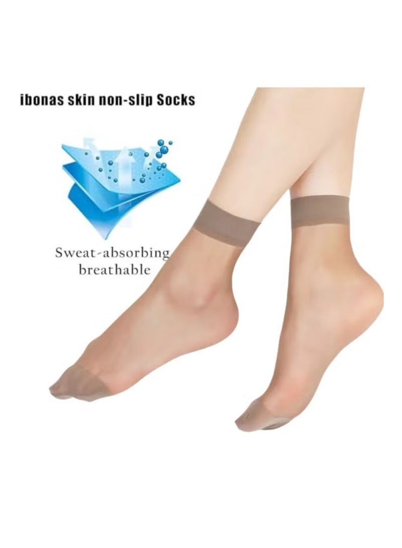 LANG SHA Short stockings for women, thin spring and summer anti-snag core-spun silk socks, ultra-thin, wear-resistant and durable flesh-colored socks for women, elastic and smooth ankle socks (5 pairs, light brown)  - Image 3