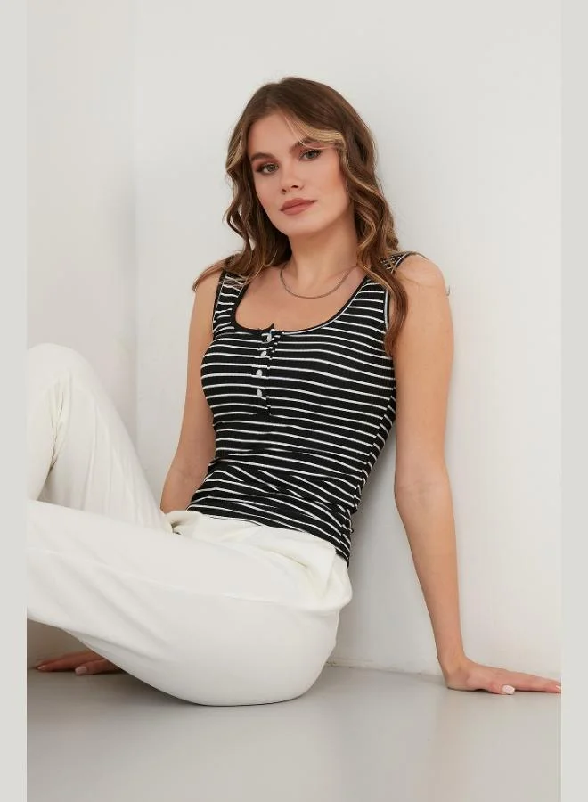 Lela Lela Slim Fit Striped Button-Down Tank Top Women's Tank Top 5864060