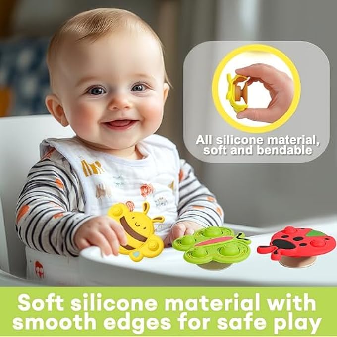 3-PACK SUCTION SPINNING TOYS FOR BABIES 0-3 YEARS, ALL SOFT SILICONE, FLEXIBLE, BPA-FREE, BABY-FRIENDLY - Image 3