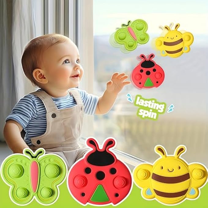 3-PACK SUCTION SPINNING TOYS FOR BABIES 0-3 YEARS, ALL SOFT SILICONE, FLEXIBLE, BPA-FREE, BABY-FRIENDLY - Image 2