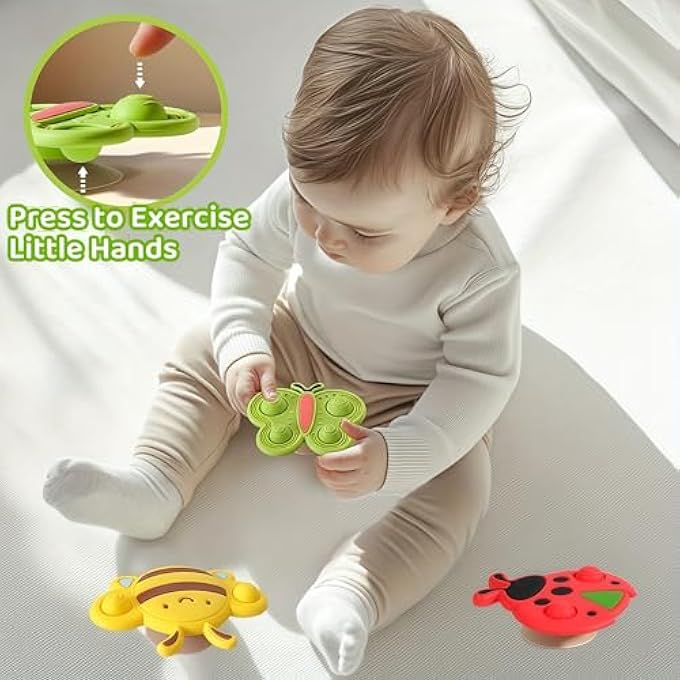 3-PACK SUCTION SPINNING TOYS FOR BABIES 0-3 YEARS, ALL SOFT SILICONE, FLEXIBLE, BPA-FREE, BABY-FRIENDLY - Image 4