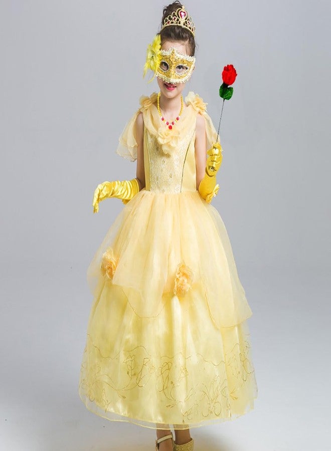 Yosbabe Princess Belle Dress up Accessories for Girls Belle Crown Gloves Bracelet Necklace Ring Earrings Halloween Christmas Party Favors for Kids - Image 3