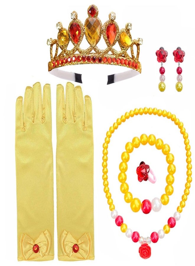 Yosbabe Princess Belle Dress up Accessories for Girls Belle Crown Gloves Bracelet Necklace Ring Earrings Halloween Christmas Party Favors for Kids - Image 1