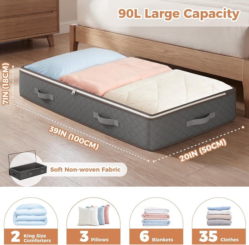 Fohome 100L Under Bed Storage Bag, 4-Pack Large Capacity Clothes Storage Bag with Reinforced Handles, Non-woven Clear Window, Foldable Underbed Storage Containers for Blankets, Clothes, Toys, Quilts - Image 4
