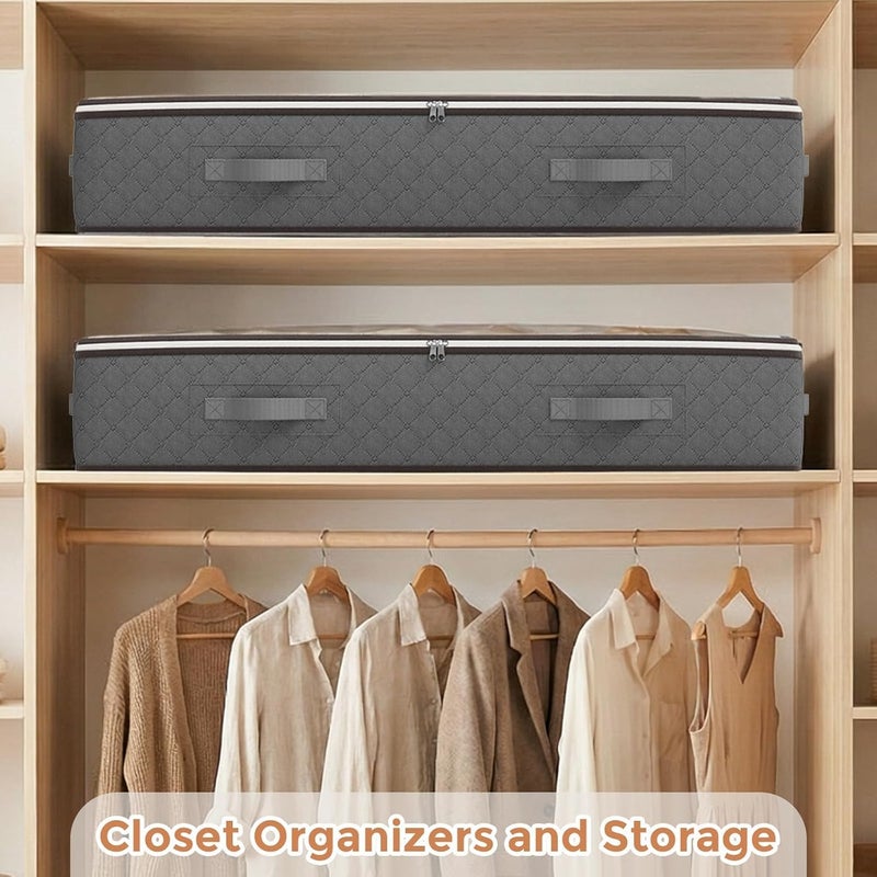 Fohome 100L Under Bed Storage Bag, 4-Pack Large Capacity Clothes Storage Bag with Reinforced Handles, Non-woven Clear Window, Foldable Underbed Storage Containers for Blankets, Clothes, Toys, Quilts - Image 2
