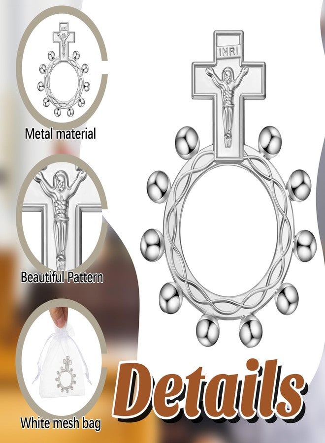 Landical 30 Pieces Baptism Favors Set Religious Finger Rosary Rings Bulk Small Pocket Cross Prayer Catholic Rings with Organza Bags for Guests Men Women Christening Party Favors Baby Shower Supplies - Image 3