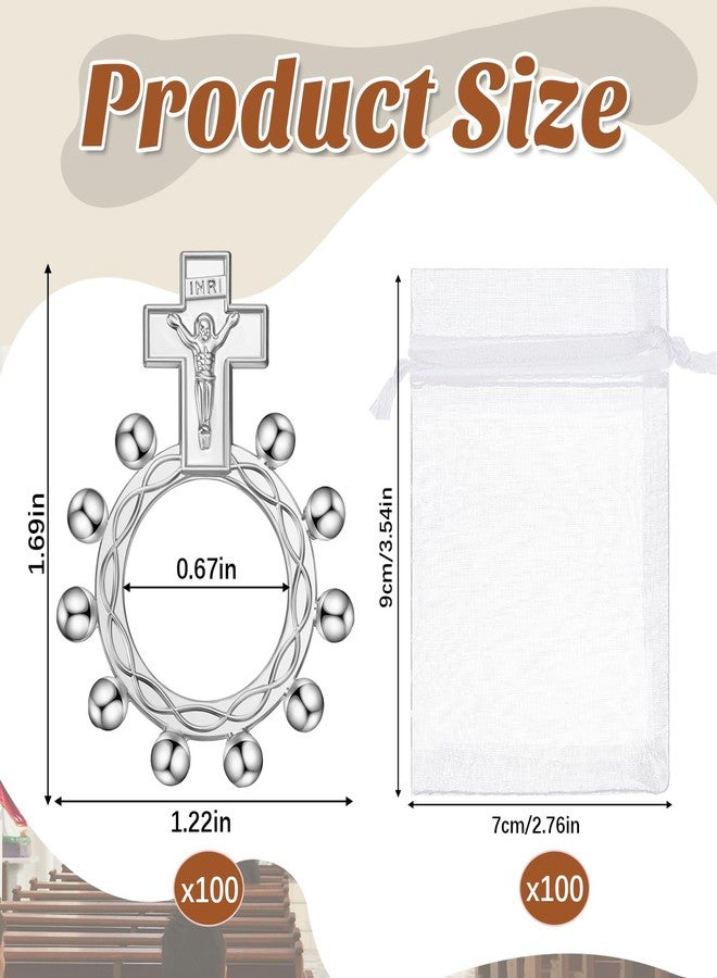 Landical 30 Pieces Baptism Favors Set Religious Finger Rosary Rings Bulk Small Pocket Cross Prayer Catholic Rings with Organza Bags for Guests Men Women Christening Party Favors Baby Shower Supplies - Image 2