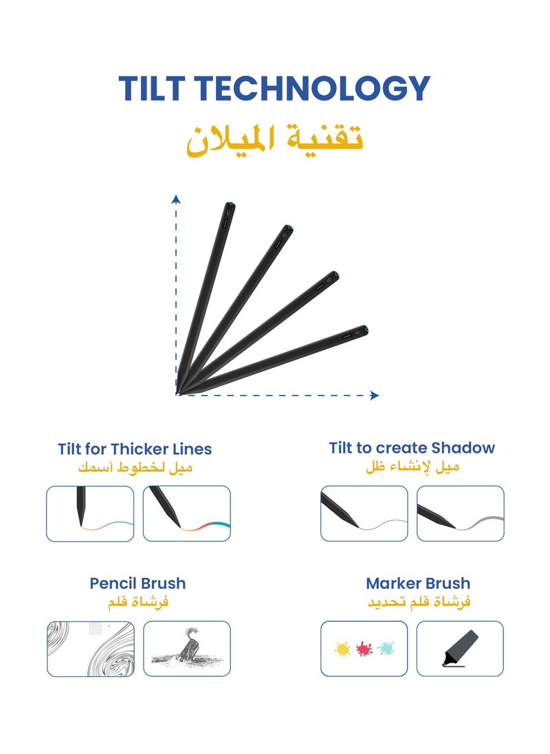 تاينيموس - قلم ستايلس بنسل برو 2 مع إيماءات  مؤشر بطارية على الشاشة شحن سريع رفض راحة اليد لجهاز Apple iPad 2018 - أسود - Image 1