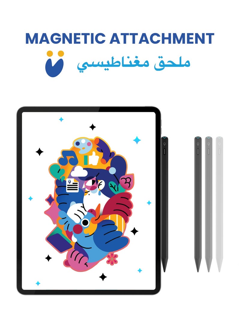 تاينيموس - قلم ستايلس بنسل برو 2 مع إيماءات  مؤشر بطارية على الشاشة شحن سريع رفض راحة اليد لجهاز Apple iPad 2018 - أسود - Image 1