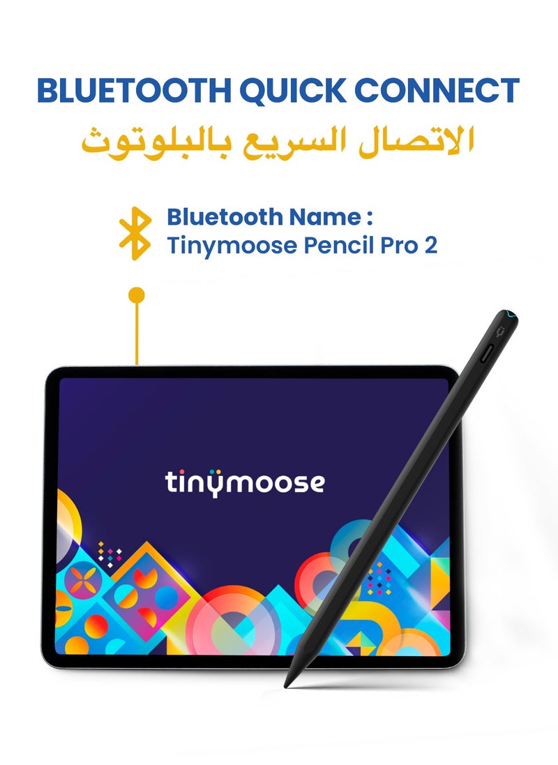 تاينيموس - قلم ستايلس بنسل برو 2 مع إيماءات  مؤشر بطارية على الشاشة شحن سريع رفض راحة اليد لجهاز Apple iPad 2018 - أسود - Image 1
