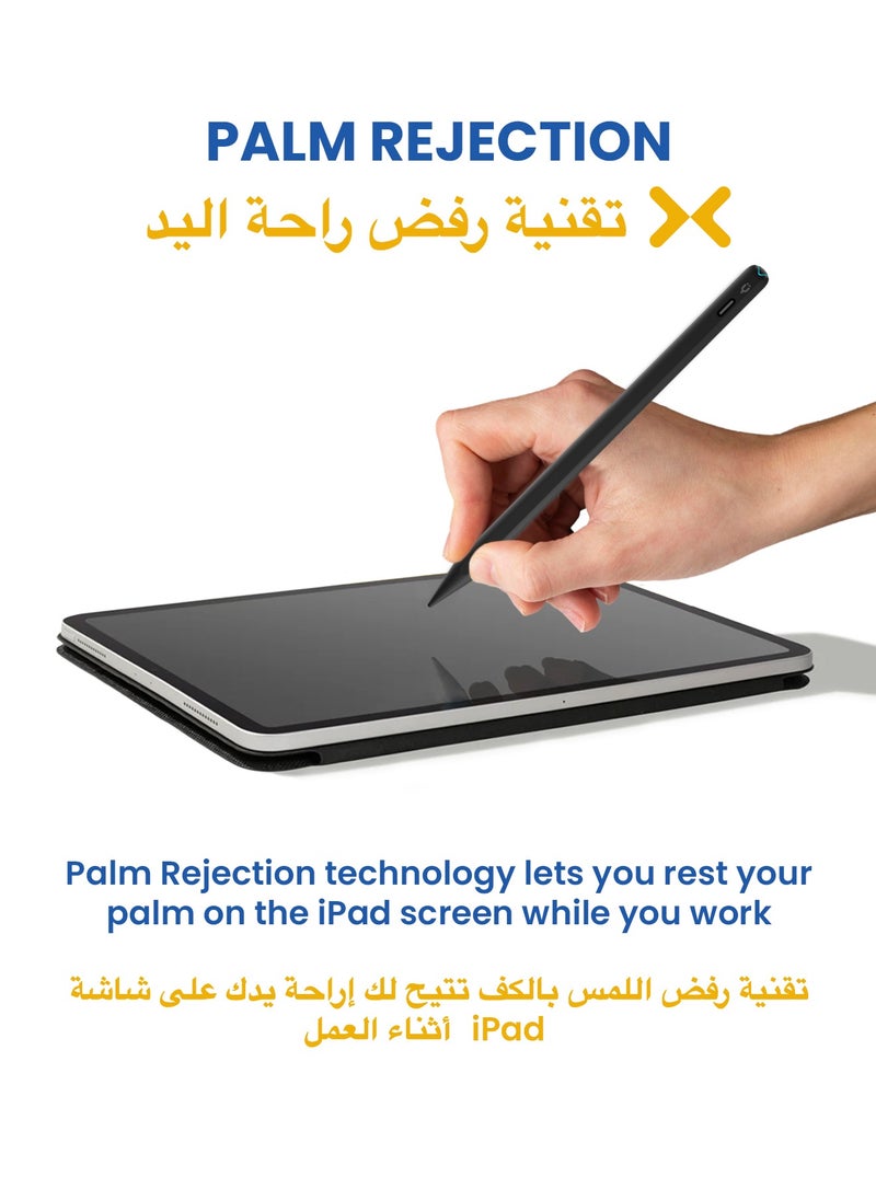 تاينيموس - قلم ستايلس بنسل برو 2 مع إيماءات  مؤشر بطارية على الشاشة شحن سريع رفض راحة اليد لجهاز Apple iPad 2018 - أسود - Image 1