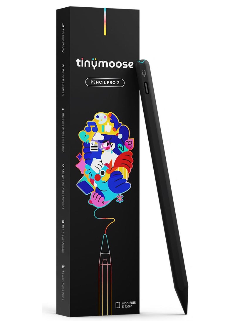 TinyMoose Stylus Pen Pencil Pro 2 Updated with Gestures / On-Screen Battery Indicator / Fast Charging / Palm Rejection For Apple iPad 2018 and Later - Black Edition - Image 1