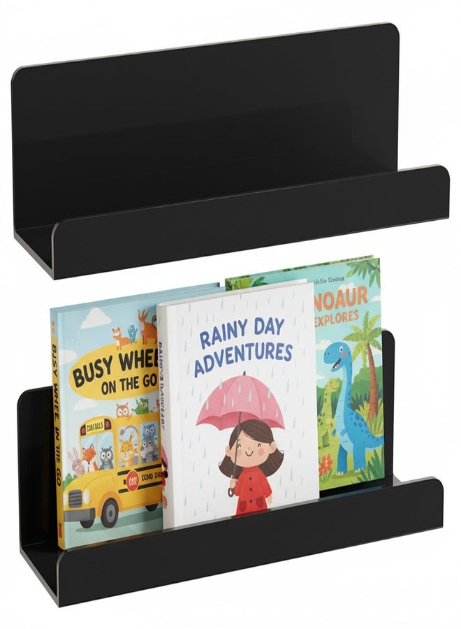 PAVSTINE 2 Pack Magnetic Book Shelf for Whiteboard, 8 Inch Reusable Acrylic Magnetic Shelves, Floating Display Shelf for Classroom, Office, Kitchen, Kids Room (Black) - Image 1