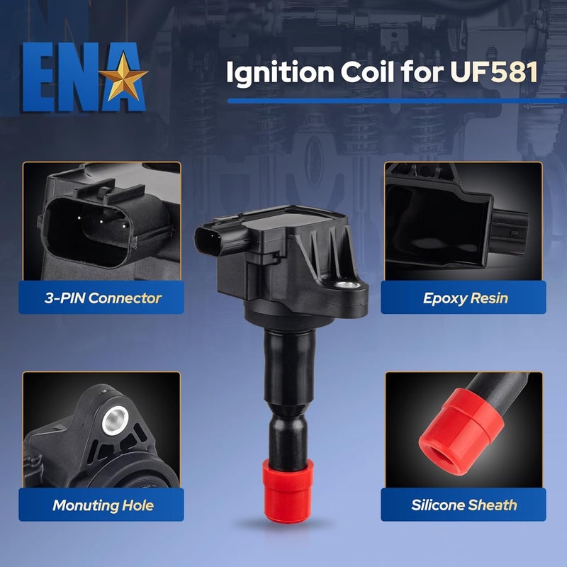 ENA Ignition Coil Pack and Platinum Spark Plug Set of 4 for Honda Fit 2007-2008 1.5L L4 - Image 4