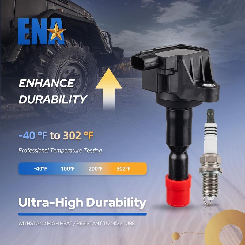 ENA Ignition Coil Pack and Platinum Spark Plug Set of 4 for Honda Fit 2007-2008 1.5L L4 - Image 3