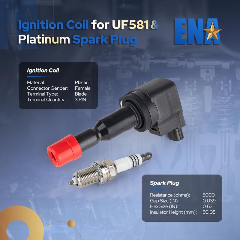 ENA Ignition Coil Pack and Platinum Spark Plug Set of 4 for Honda Fit 2007-2008 1.5L L4 - Image 2