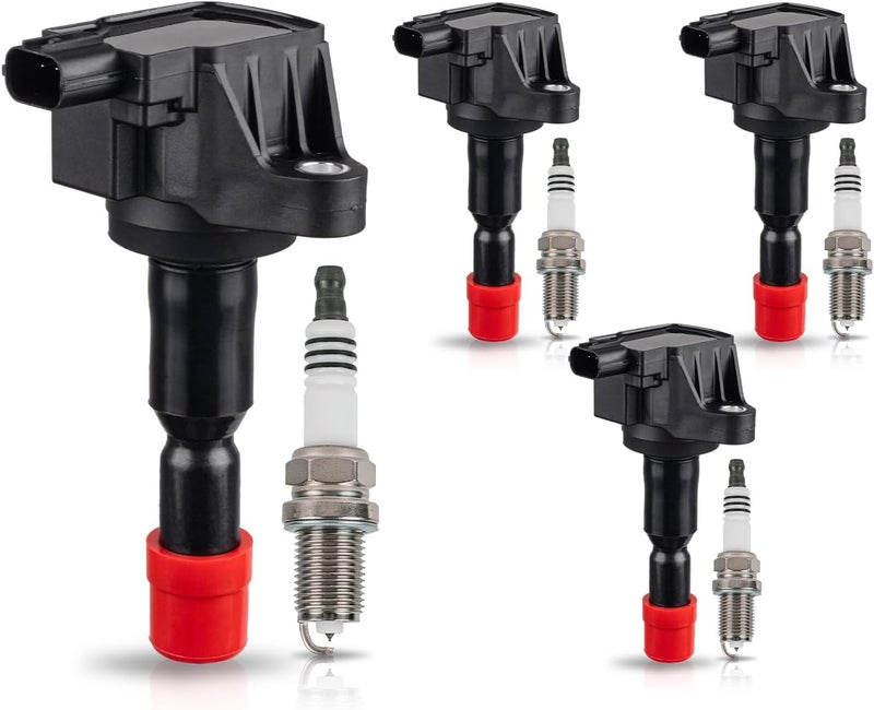 ENA Ignition Coil Pack and Platinum Spark Plug Set of 4 for Honda Fit 2007-2008 1.5L L4 - Image 1