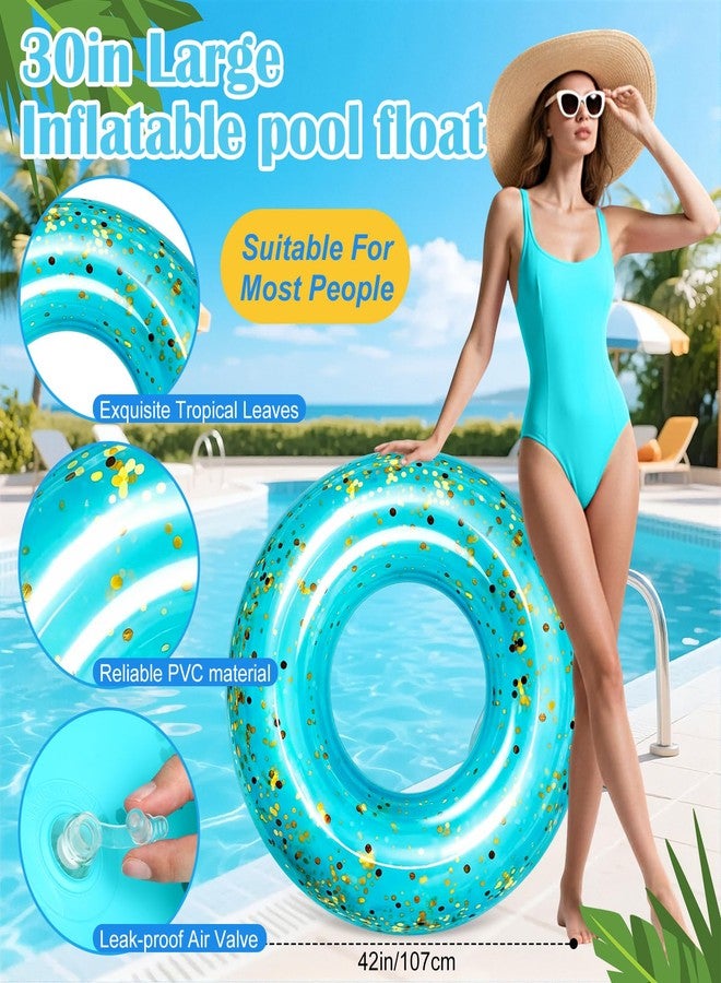 ShinyRelief 4 Pcs 42 Inch Large Inflatable Pool Float Tube for Adult Glitter Sparkly Confetti Swim Ring UV Resistant Inflatable Tube Beach Lake Summer Swimming Pool Party Float (Blue Gold) - Image 5