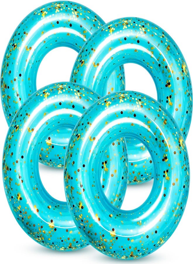ShinyRelief 4 Pcs 42 Inch Large Inflatable Pool Float Tube for Adult Glitter Sparkly Confetti Swim Ring UV Resistant Inflatable Tube Beach Lake Summer Swimming Pool Party Float (Blue Gold) - Image 1